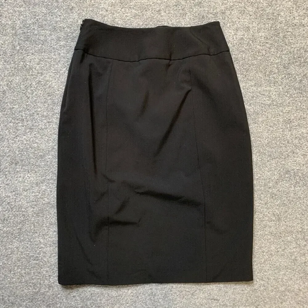 White House Black Market Skirt Womens 2 Black Stretch Pencil Slit Front Side Zip